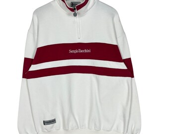 Sergio Tacchini Halv Dragkedja Tröja Storlek LL Vit Med Röda Ränder