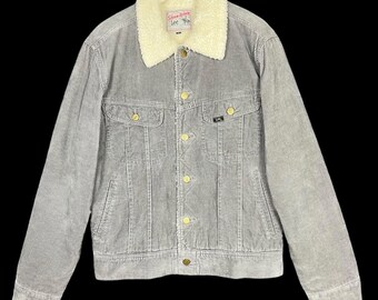 Vintage Lee Sanforized Corduroy Sherpa Jacket Wrange Coat Grey Size Medium Made in Japan