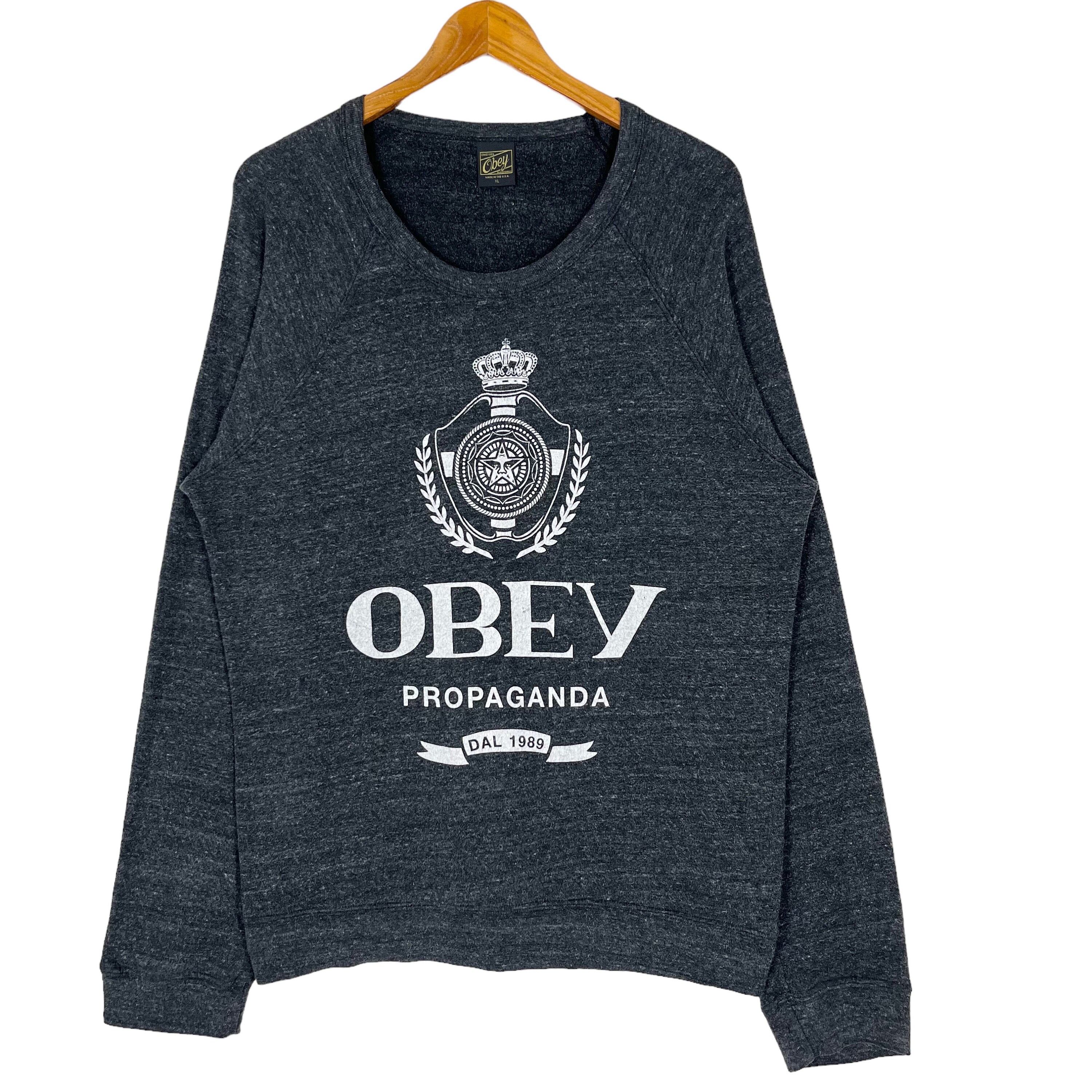 Vintage Obey Propaganda American Streetwear Skateboard Brand Big Logo Crewneck Womens Sweatshirt Made in USA Dark Grey Size XL Etsy Canada