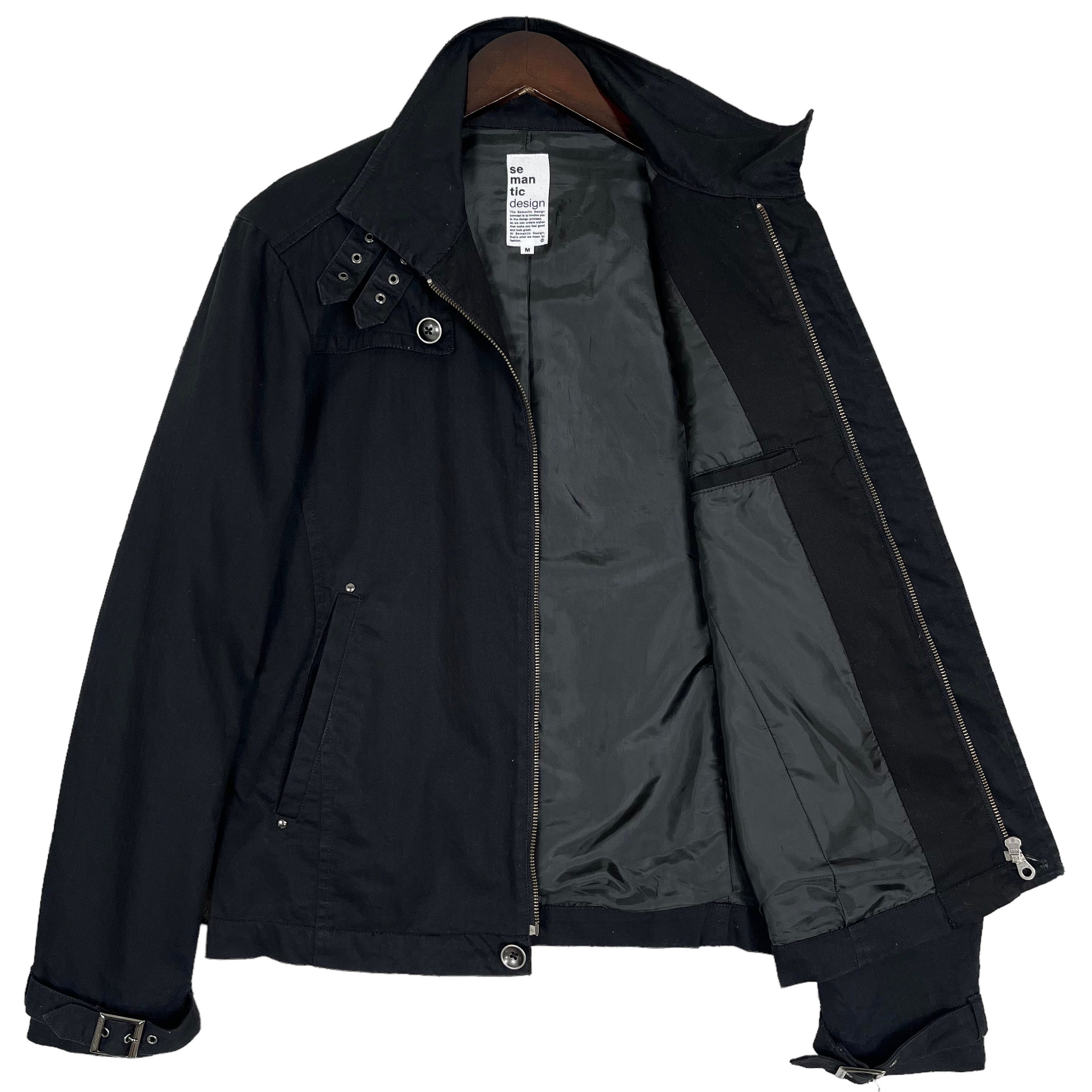 Japanese Brand Semantic Design Zipper Light Jacket Black