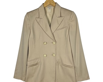 Chaqueta tipo blazer clásica Versace vintage de los años 90, del diseñador italiano Gianni Versace, marca de lujo, color crema, talla extra pequeña, hecha en Italia.