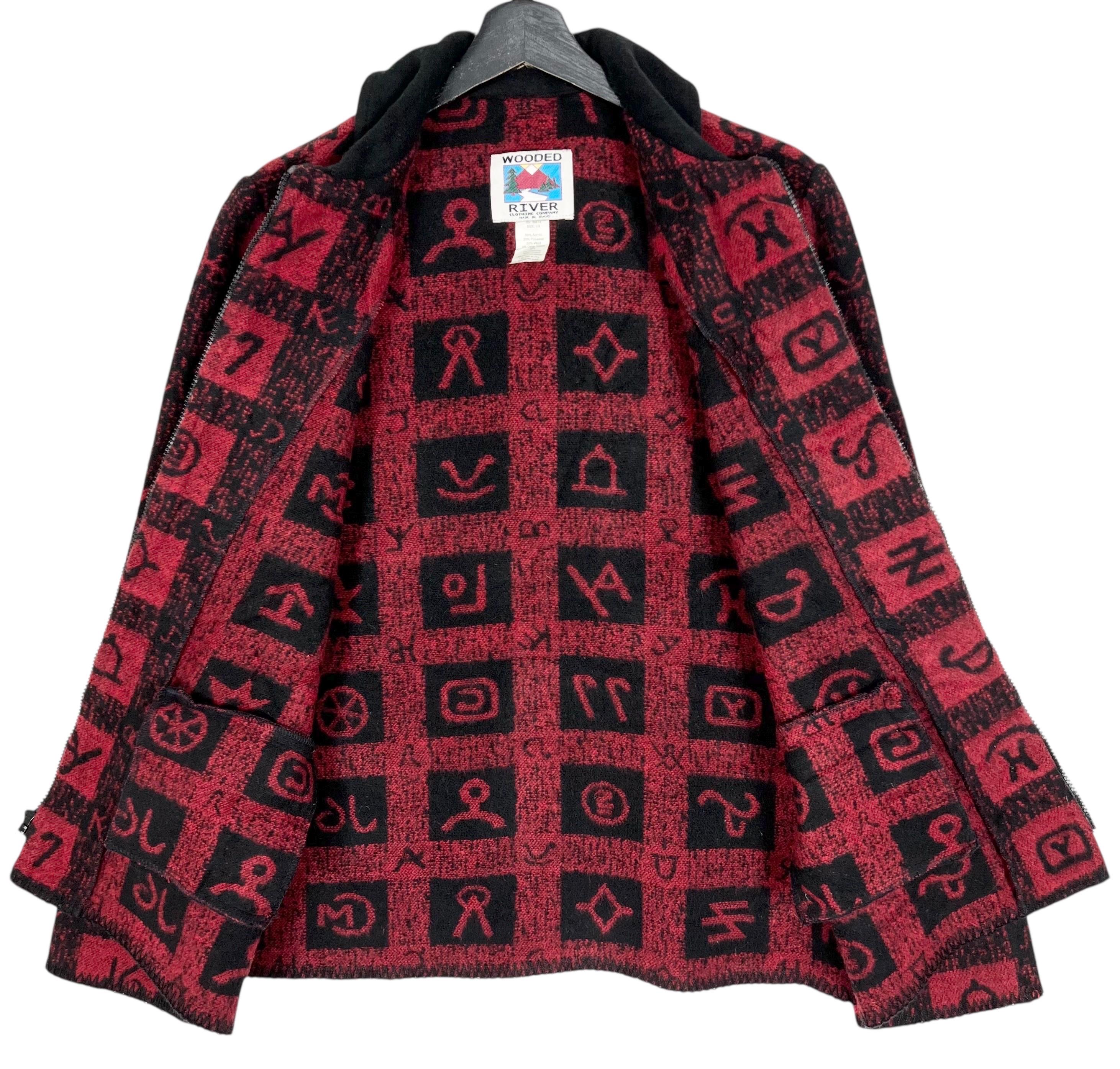 Vintage Wooded River Full Print Wool Jacket Women Size L Made in 