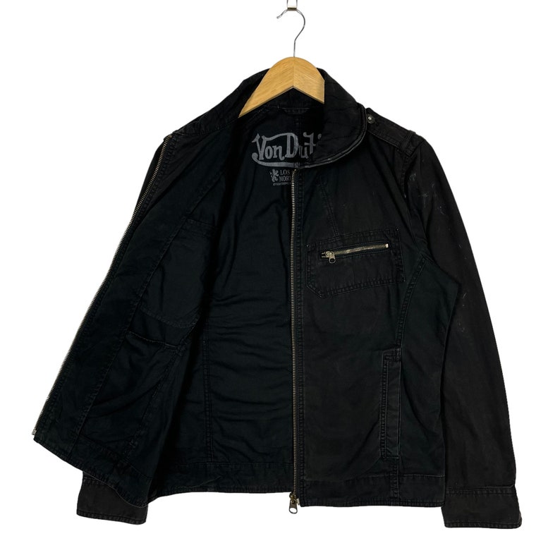 Von Dutch Zip Up Cotton Motorcycle Jacket Black Size Medium image 4