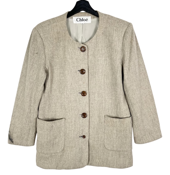 Chloe Collarless Blazer Jacket Button up Size 40 Designer