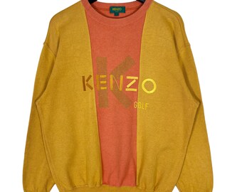 Kenzo Golf Stripes Embroidery Logo Crewneck Sweatshirt Designer Luxury Brand Yellow Orange Color Size 1 Made in Japan