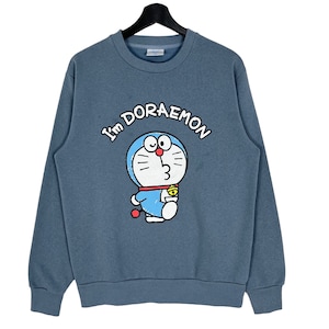 Doraemon Japanese Cartoon Anime Crewneck Sweatshirt Jumper Big I’m Doraemon Blue Greyish Color Size Medium