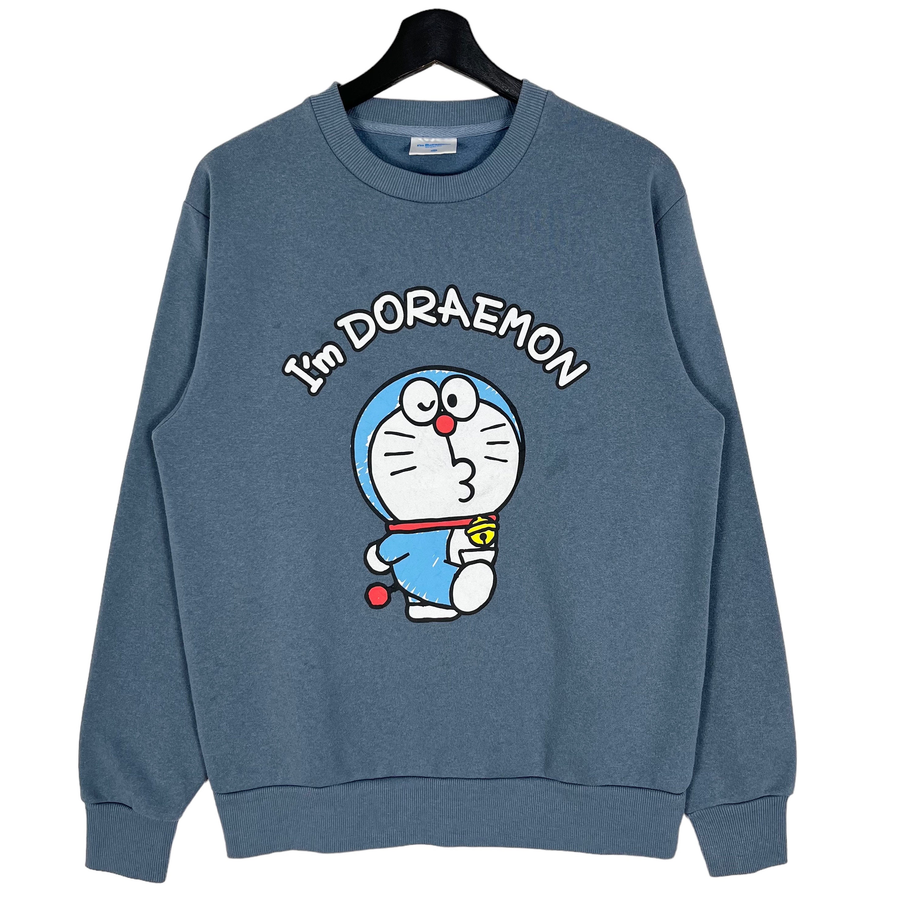 Doraemon Japanese Cartoon Anime Crewneck Sweatshirt Jumper Big I m Doraemon Blue Greyish Color Size Medium
