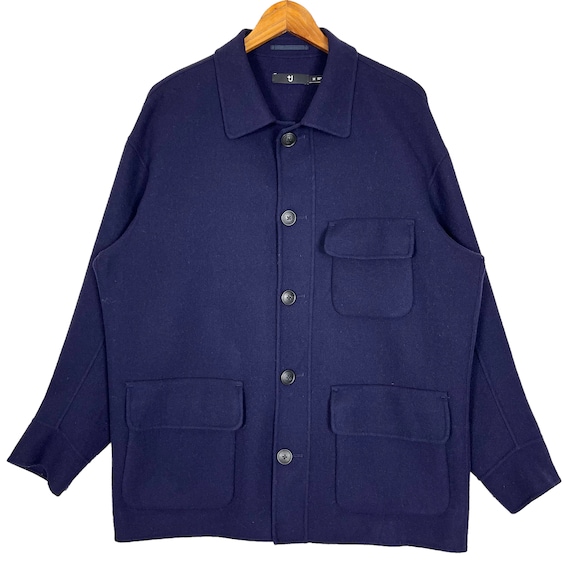Jil Sander X Uniqlo Men's Wool Light Jacket Designer Navy Jil Sander X Uniqlo Men's Wool Light Jacket Designer Navy