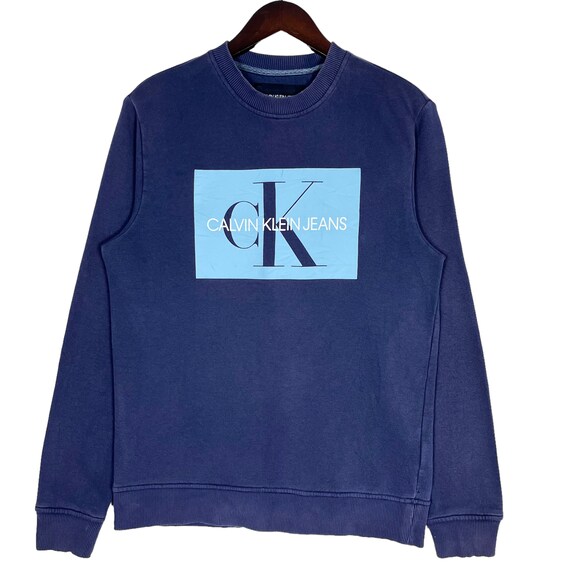 CK Calvin Klein Big Logo Printed Crewneck Sweatshirt Designer Luxury Brand Navy Blue Size Small Made in India Etsy Sweden