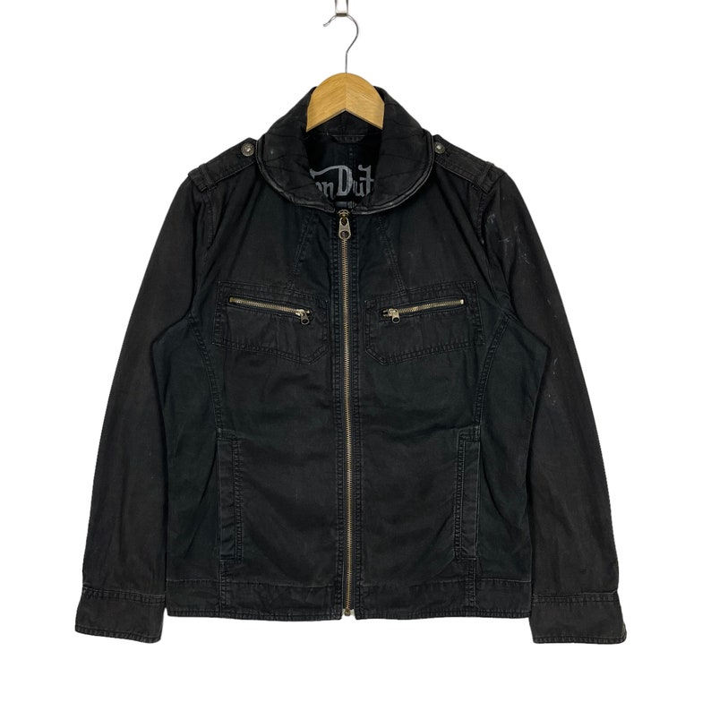 Von Dutch Zip Up Cotton Motorcycle Jacket Black Size Medium image 1