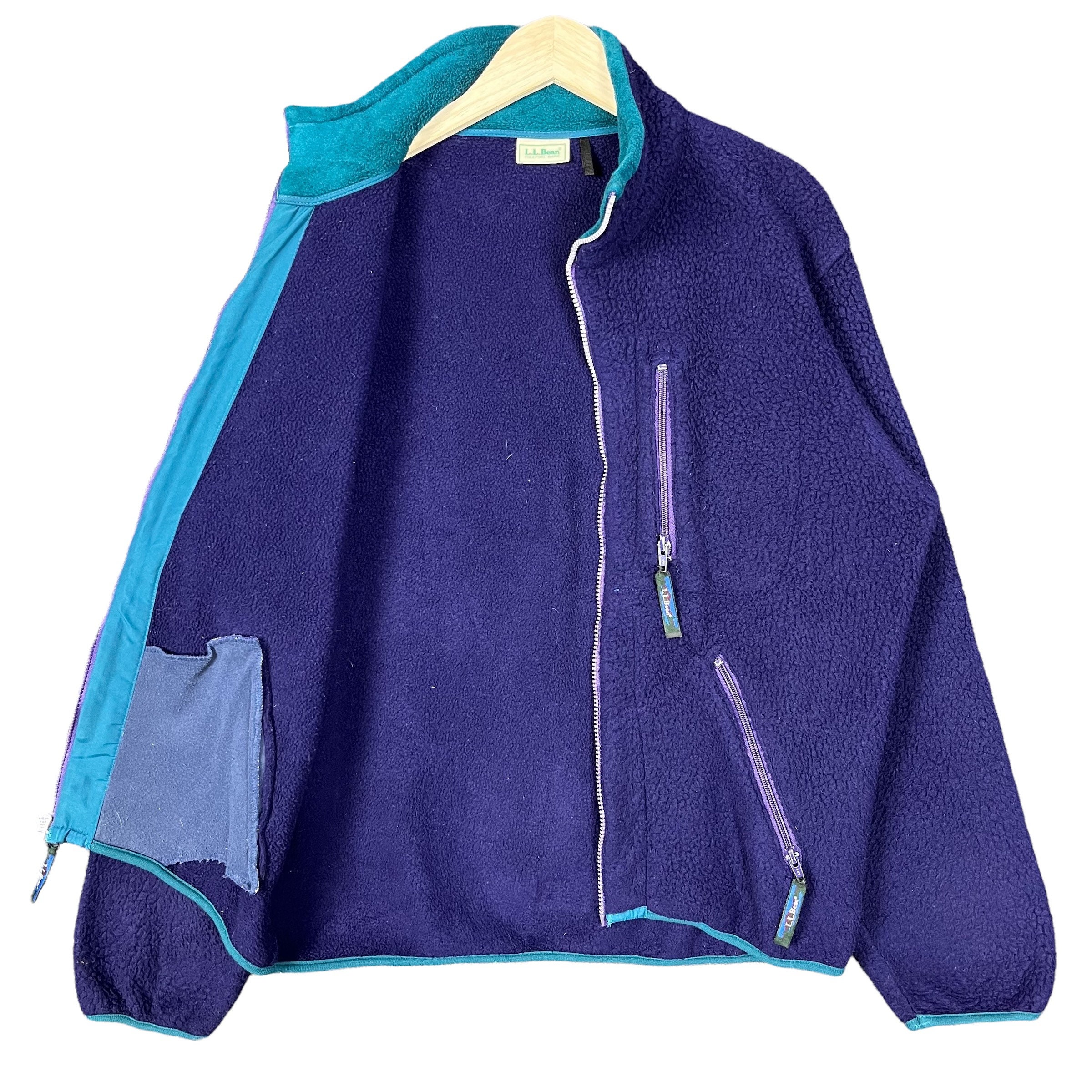 Vintage LL Bean Wool Zip up Fleece Jacket Purple Size Medium Made