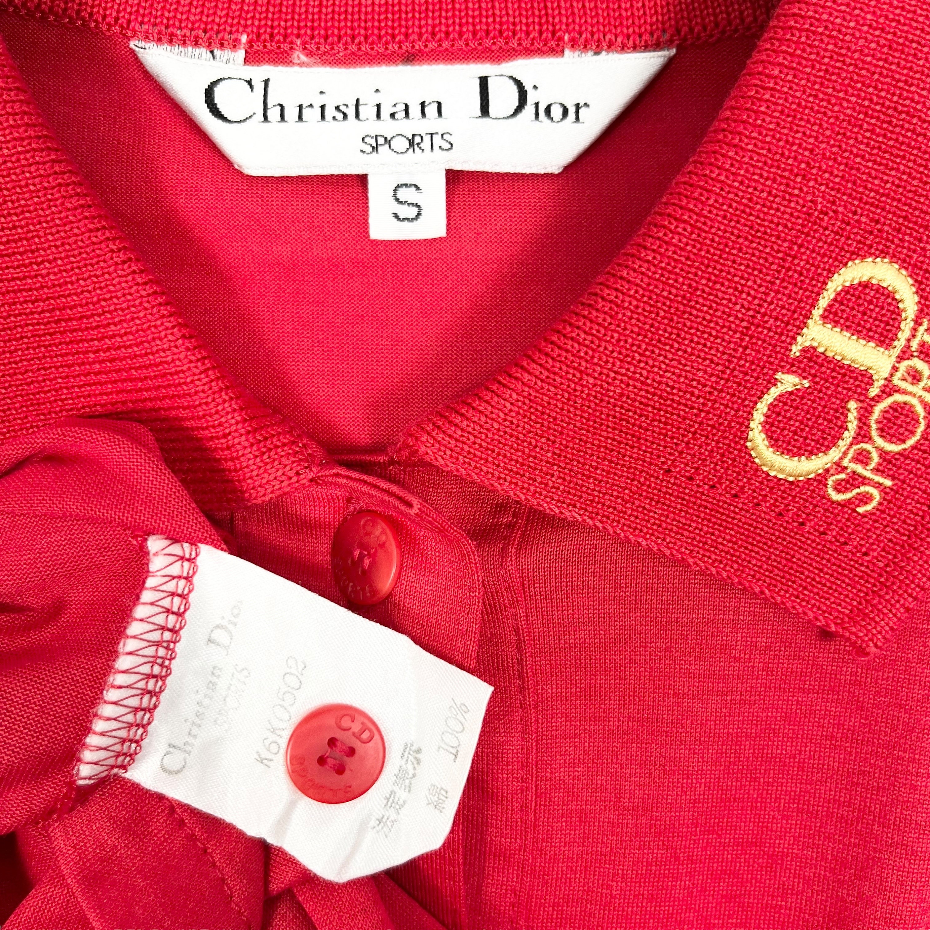 Vintage 90's Christian Dior Long Sleeve Polo Shirt Red Size Small