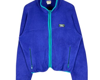 Vintage 90s LL Beans Men Zipper Fleece Jacket Purple Color Size Medium Made in USA
