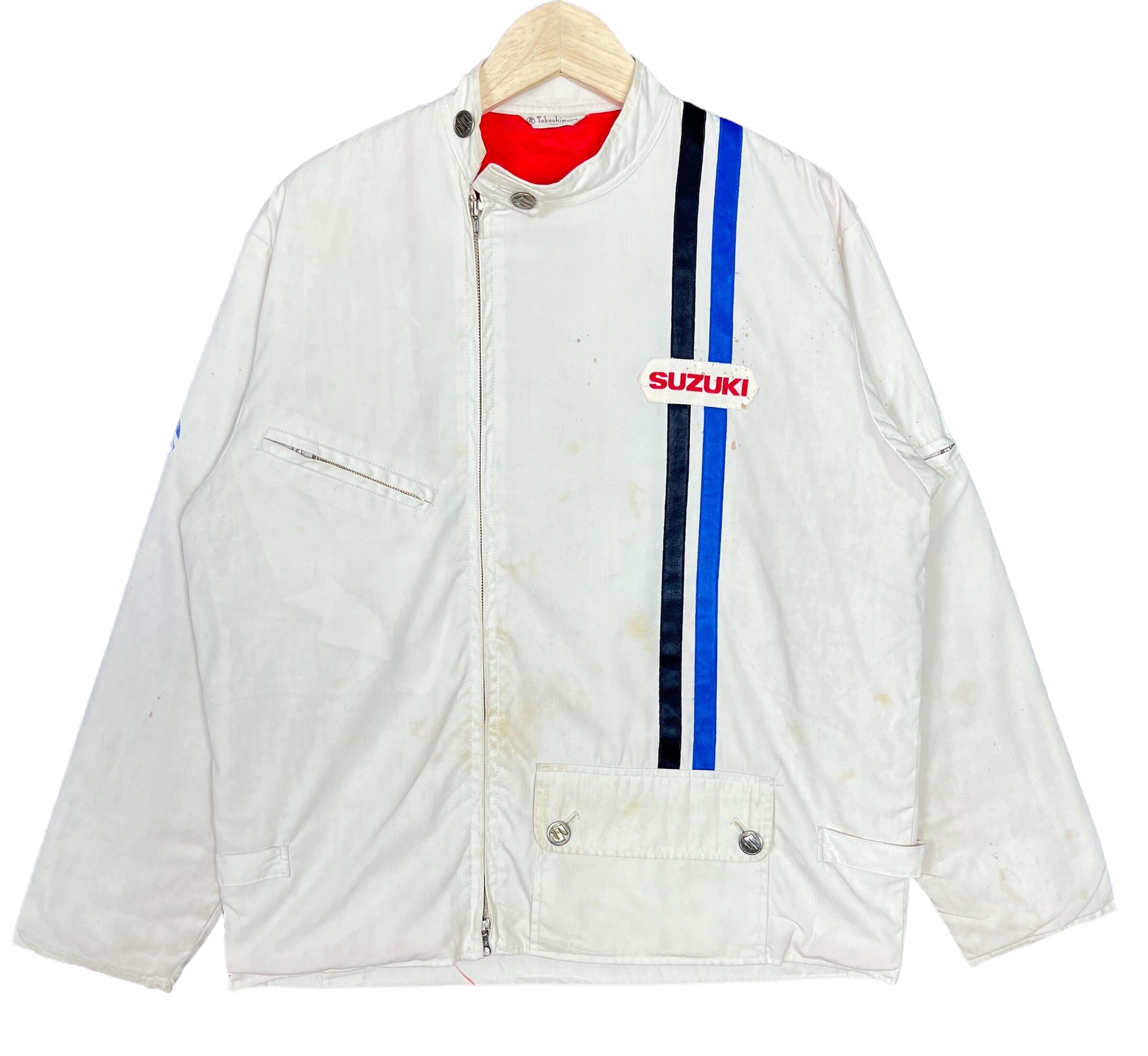 Vintage 90's Suzuki Zipper Track Jacket White Size Large Made in