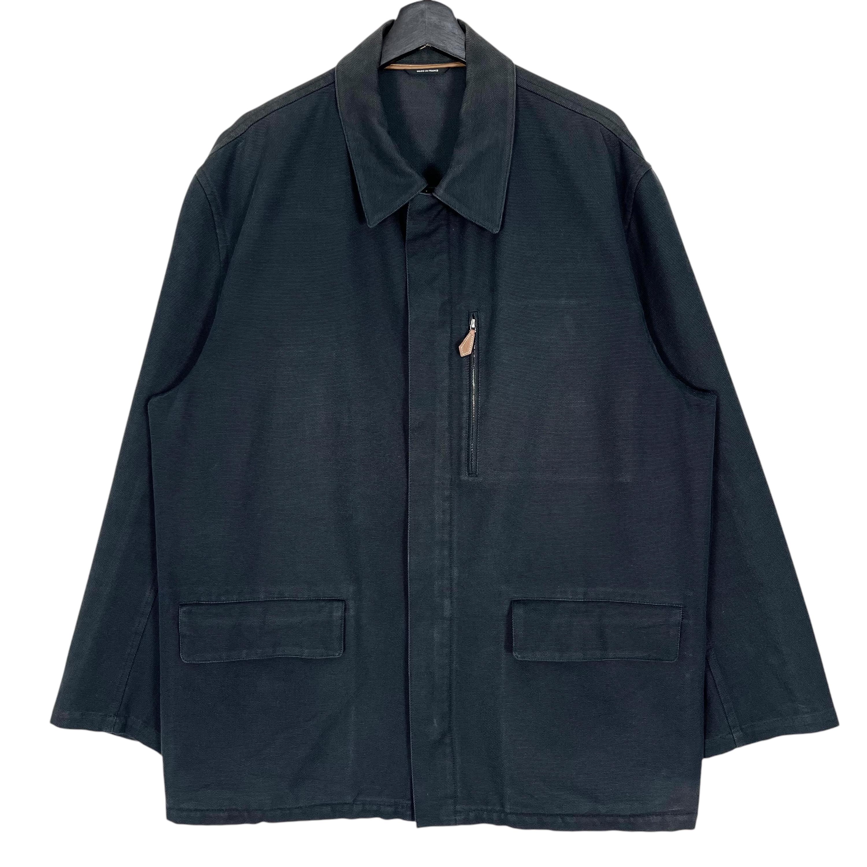 Vintage 90s Hermes Women Canvas Coat Leather Lining Black
