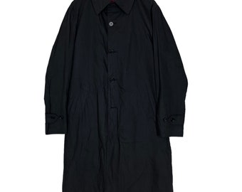 Y’s Yohji Yamamoto AAR Design Trench Coat Long Jacket Japanese Designer Black Cotton Size Large Made in Japan