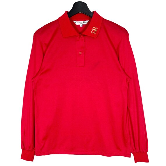 Vintage 90's Christian Dior Long Sleeve Polo Shirt Red Size Small