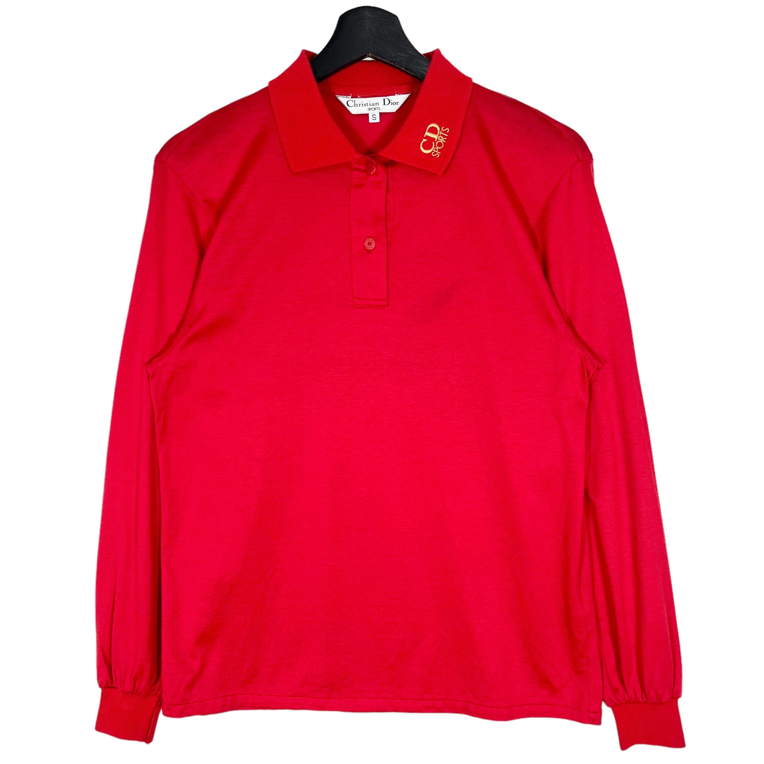 Vintage 90's Christian Dior Long Sleeve Polo Shirt Red Size Small
