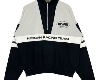 Rare! Vintage 90’s NISMO Nissan Racing Team Motorsport Half Zipper Anorak Sweatshirt Black Size Large Made in Japan