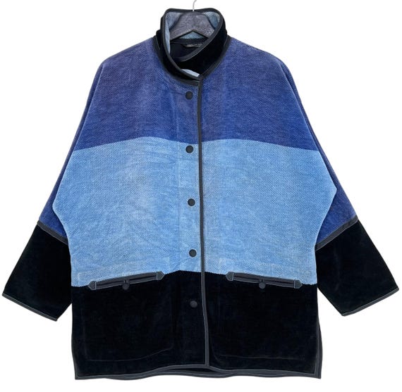 ANNIKKI KARVINEN ノーカラージャケット ダークブルー Annikki Karvinen Stripes Handmade Jacket Snap Button Blue Black