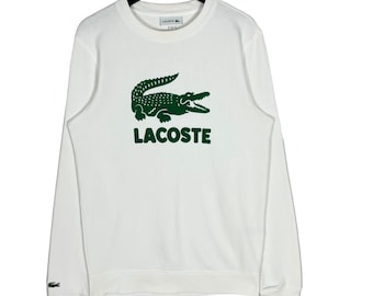 Lacoste Big Logo Velvet Printed Sweatshirt White Size Small Made