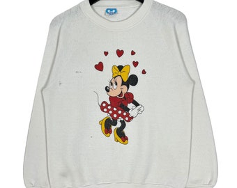 Vintage 80’s Disney Minnie Mouse Raglan Sweatshirt Crewneck Jumper White Size Medium Made in USA