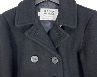 MFG Schott US740N Pea Jacket Pea Coat Youth Black Size 16 Made in