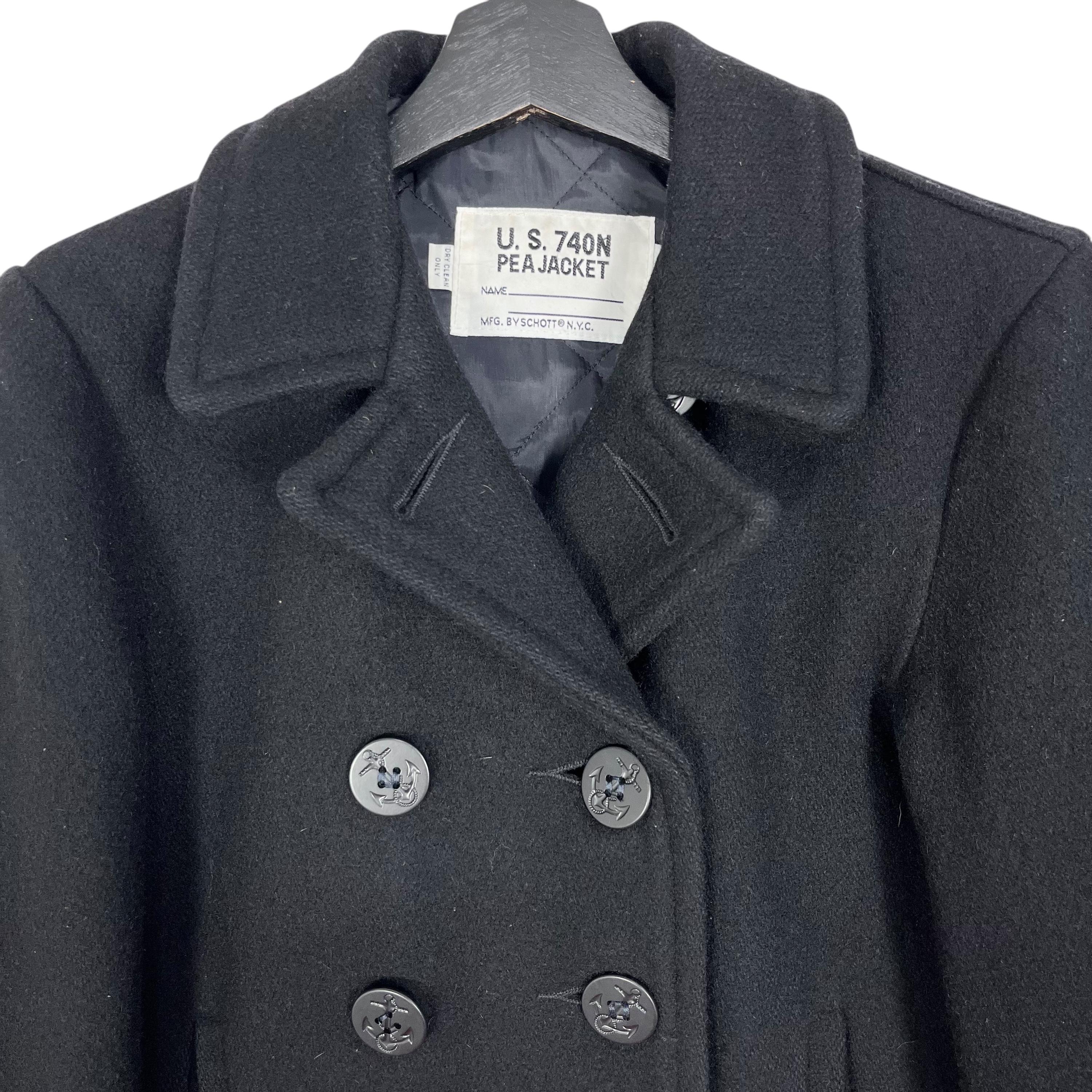 90s USA製 MFG SCHOTT U.S. 740N Pea Jacket MFG Schott US740N Pea Jacket Pea Coat Youth Black Size 16 Made in