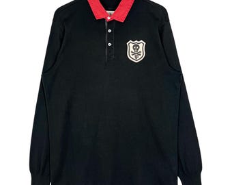 Polo RL & Co. Ralph Lauren Långärmad Pikétröja Skull Patch Svart Med Röd Krage