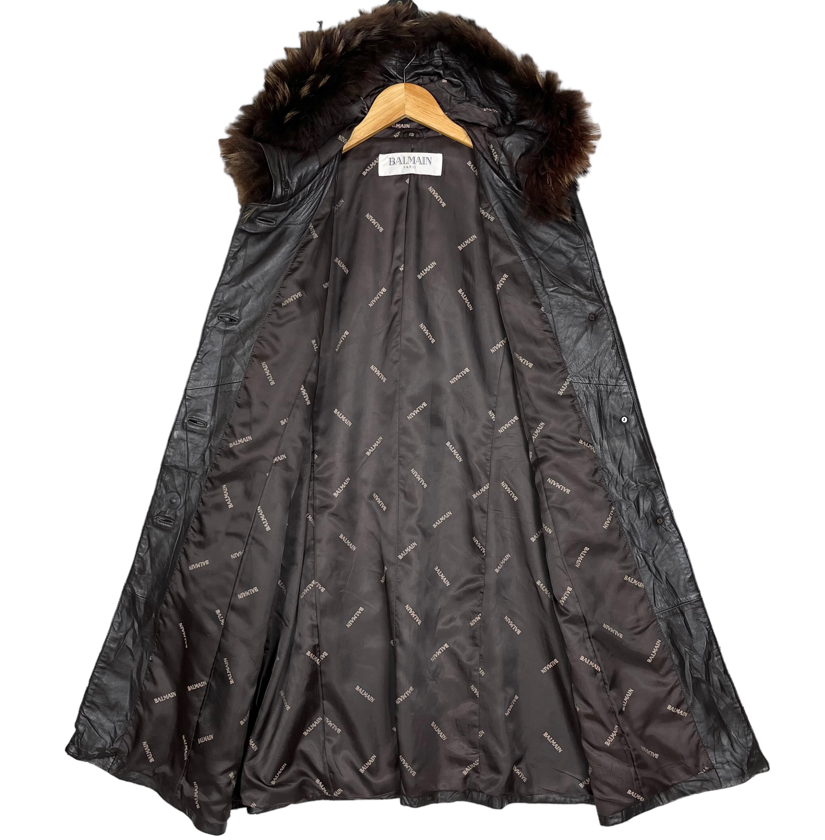 Balmain Leather Faux Furs Trench Coat French Designer Luxury Brand