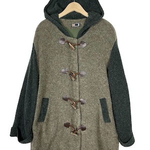 Daks London Wool Duffle Coat Hoodie English Designer Luxury Green Size Large Made in Japan