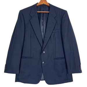 Vintage 90’s YSL Yves Saint Laurent Blazer Jacket Navy Blue With Green Stripes Size Medium