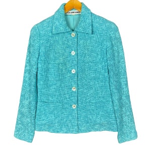 Junko Shimada Japanese Designer Tweed Jacket 4 Pocket Green Turquoise Size 9 Made in Japan