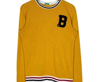 Benetton-tröja för ungdomar med broderi och logotyp i gul storlek S