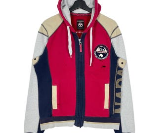 Distressed Napapijri Zipper Hoodie Jacket Multicolored Size S Made in India