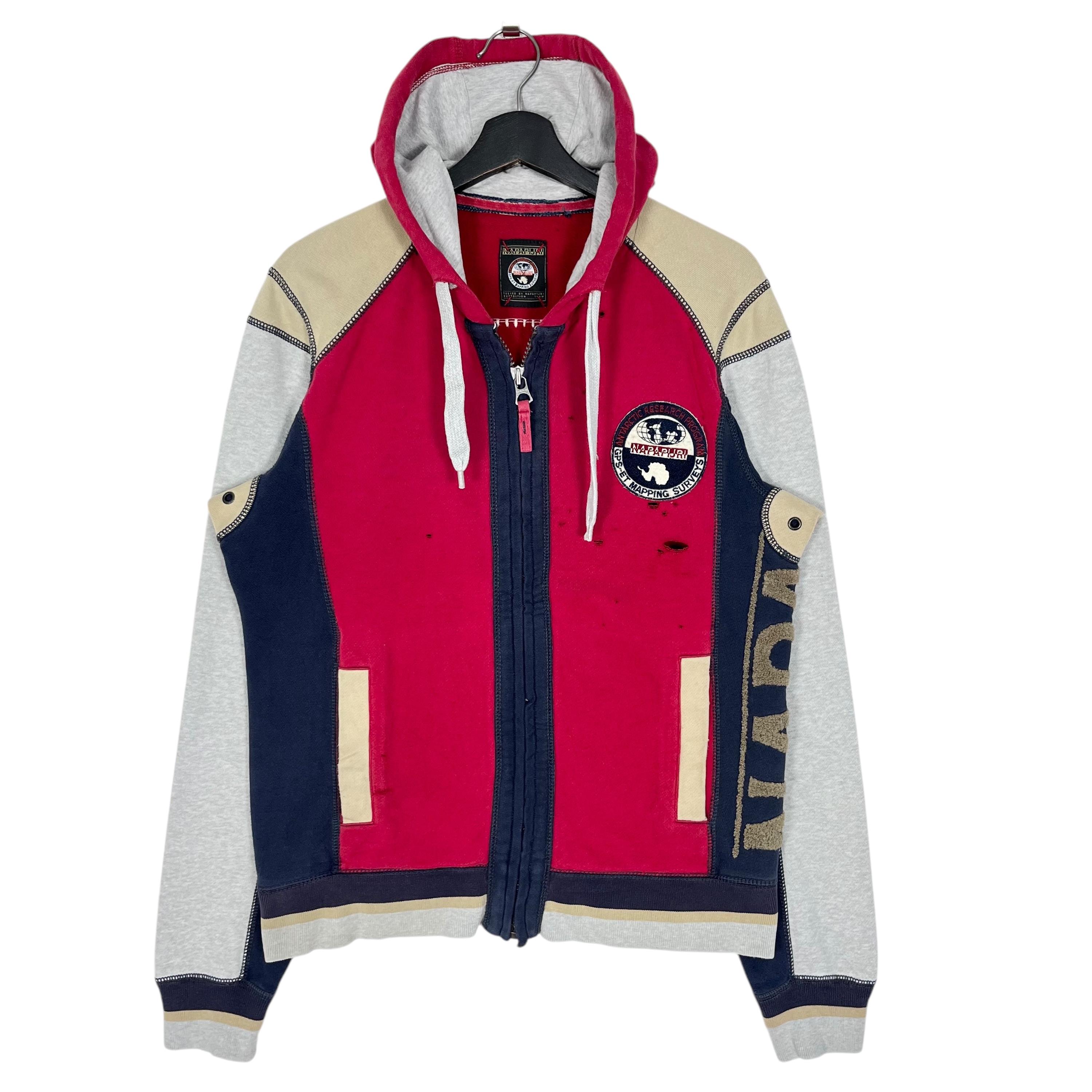 Distressed Napapijri Zipper Hoodie Jacket Multicolored Size S Made 