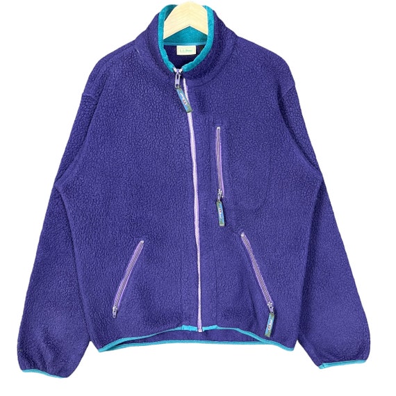 Vintage LL Bean Wool Zip up Fleece Jacket Purple Size Medium Made 