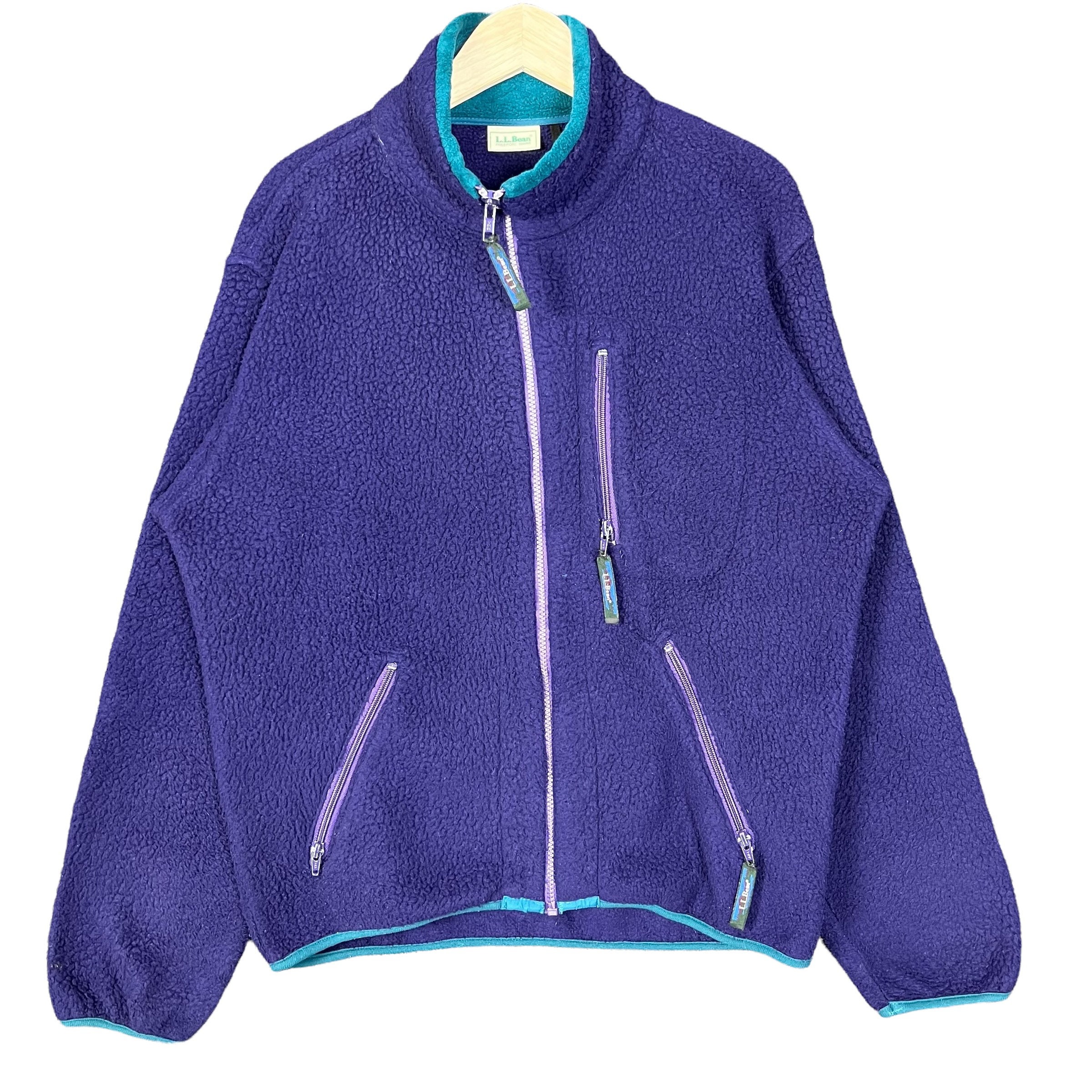 Vintage LL Bean Wool Zip up Fleece Jacket Purple Size Medium Made