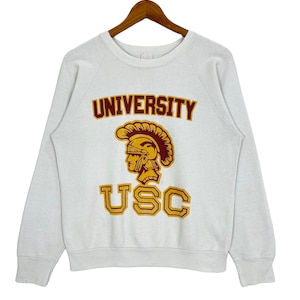 Vintage USC Trojan University of South Carolina Big Logo Print Crewneck Sweatshirt Jumper White Size Small Made in USA