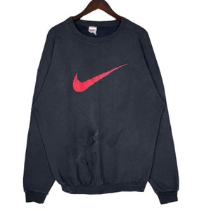 Vintage Nike Big Swoosh Logo Crewneck Sweatshirt Black Size Medium Made in USA