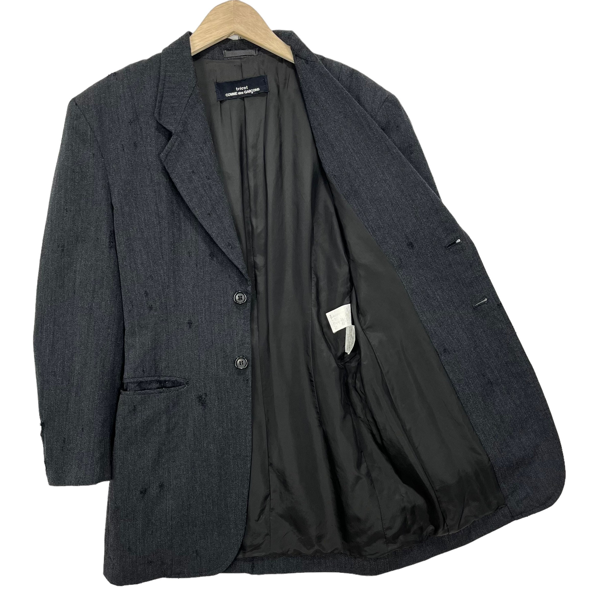 CDG Comme Des Garçons Tricot Distress Blazer Jacket Dark Grey Size