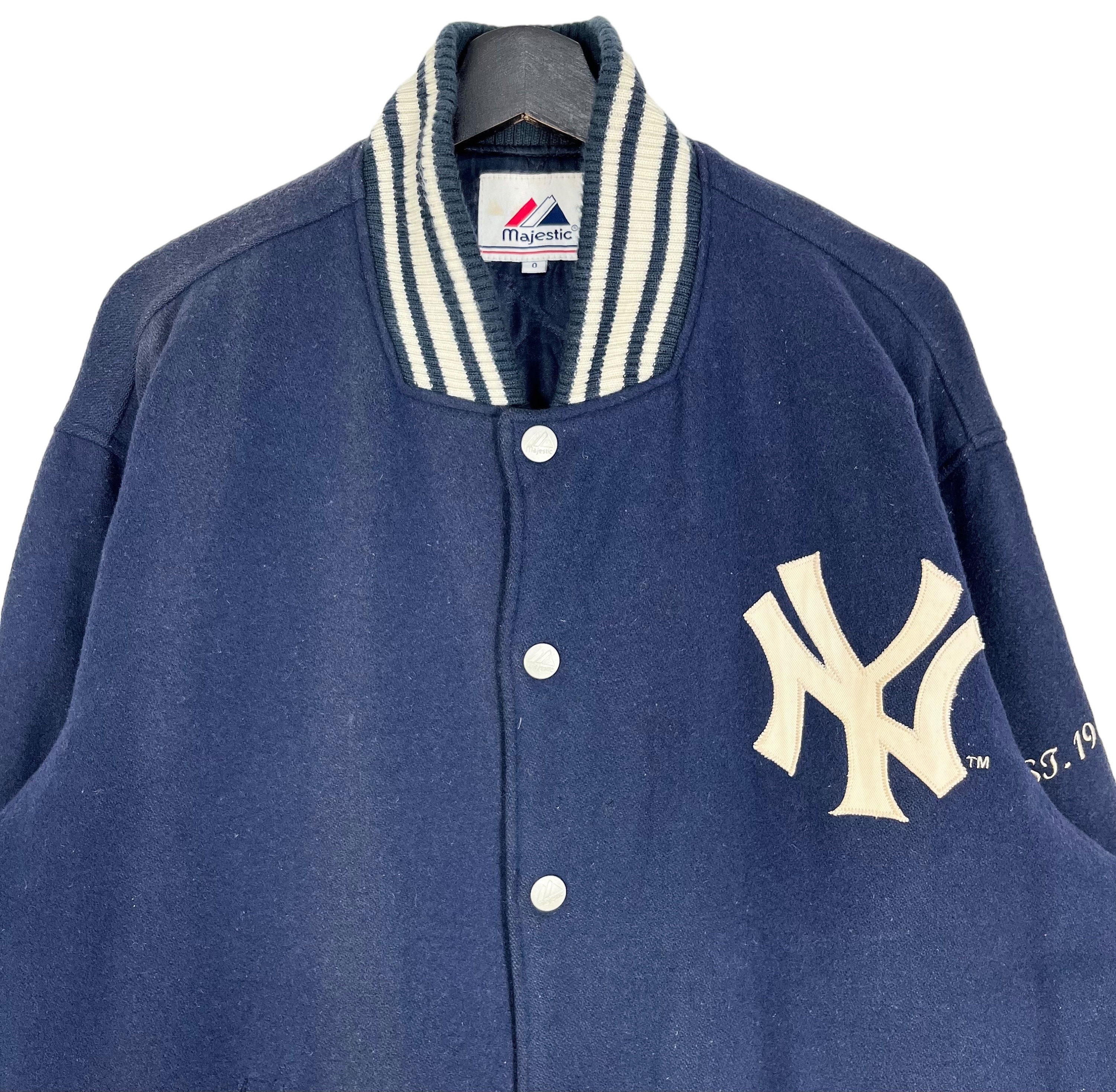 Majestic Yankees ジャケット ネイビー ヴィンテージ Vintage 90's Majestic MLB NY Yankees Wool Baseball Jacket Snap