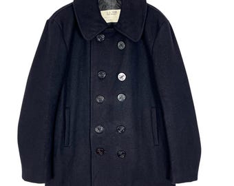 Vintage 40's WWII Military Kersey Wool USN US Navy Peacoat Officer