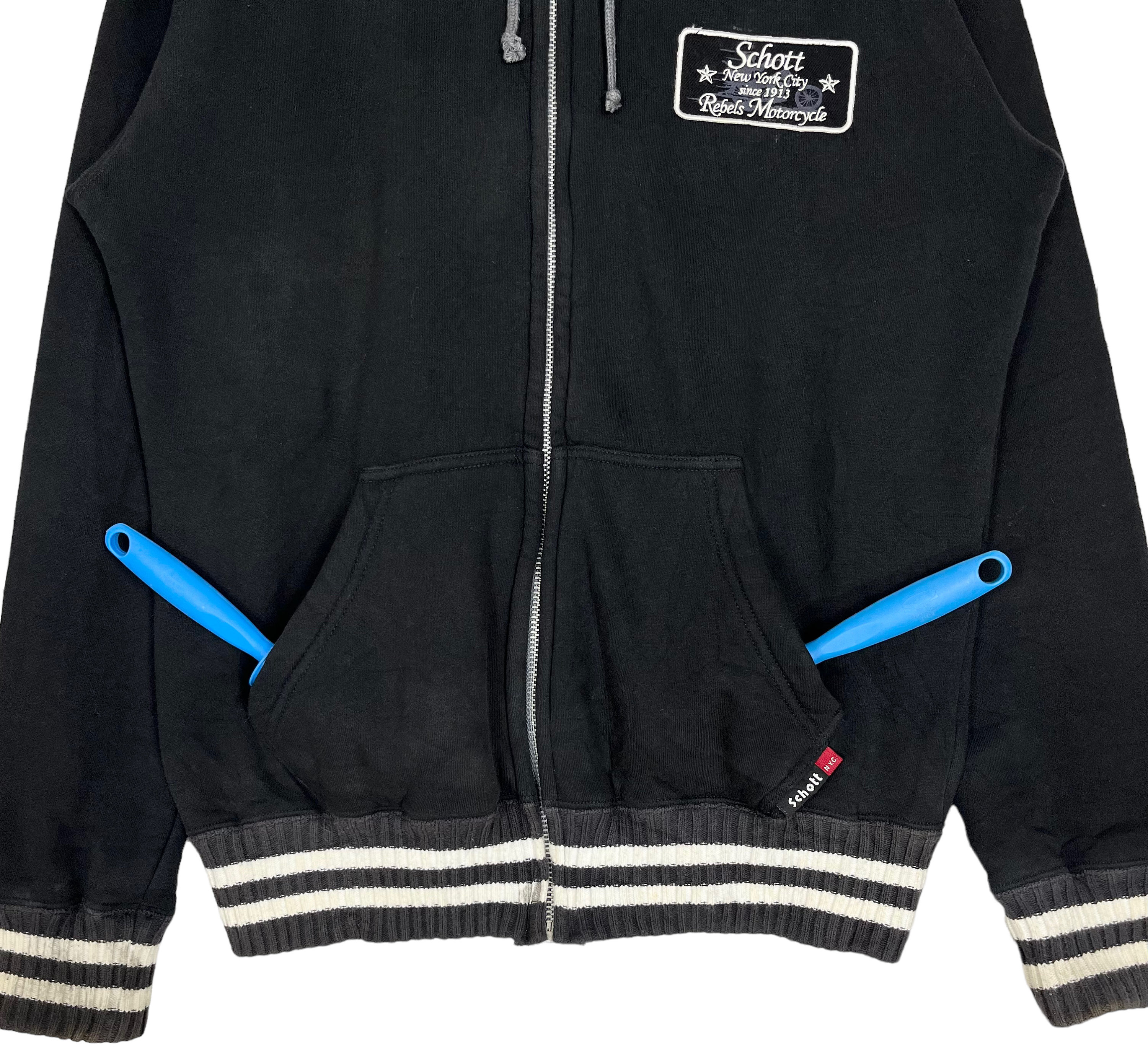 Schott NYC Zipper Hoodie Jacket Rebel Motorcycle Patch Black Color 