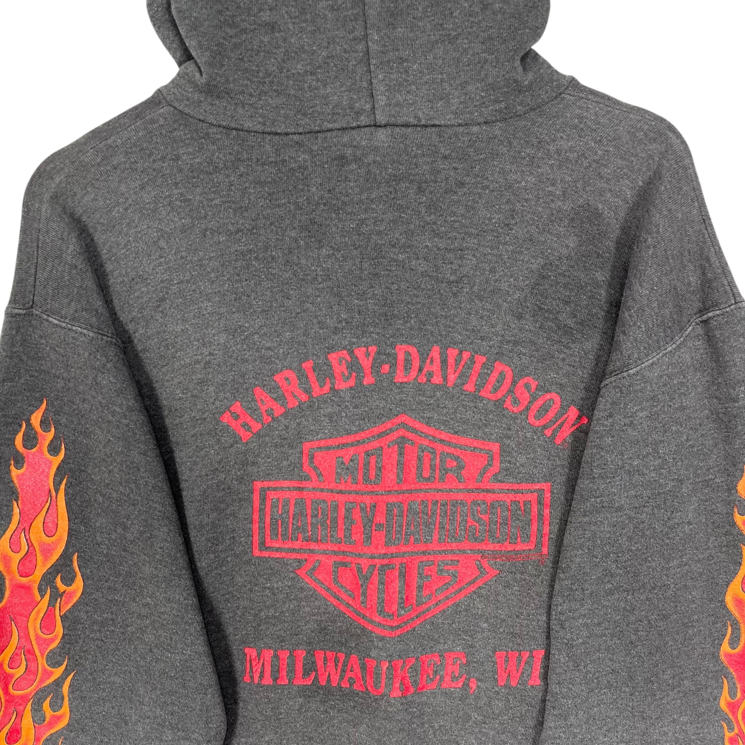 Harley-Davidson パーカー グレー フレイムロゴ ヴィンテージ Vintage 80s 90s Harley Davidson Flames Milwaukee Pullover Hoodie