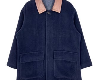 Cappotto invernale da uomo vintage Christian Dior Monsieur con collo in pelle di cervo, colore blu navy, taglia media, cappotto di lusso vintage, stile francese