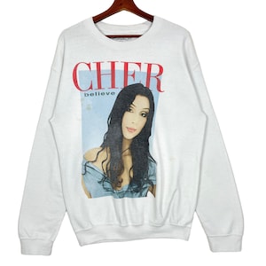 Bravado Cher Believe Album 1998 Cover Photo Crewneck Sweatshirt Jumper White Size Medium Made in Honduras