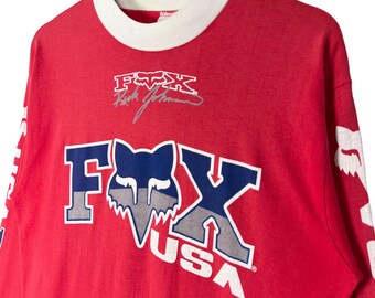 Vintage 80s 90s Fox Usa Rick Johnson Long Sleeve Motocross T-shirt