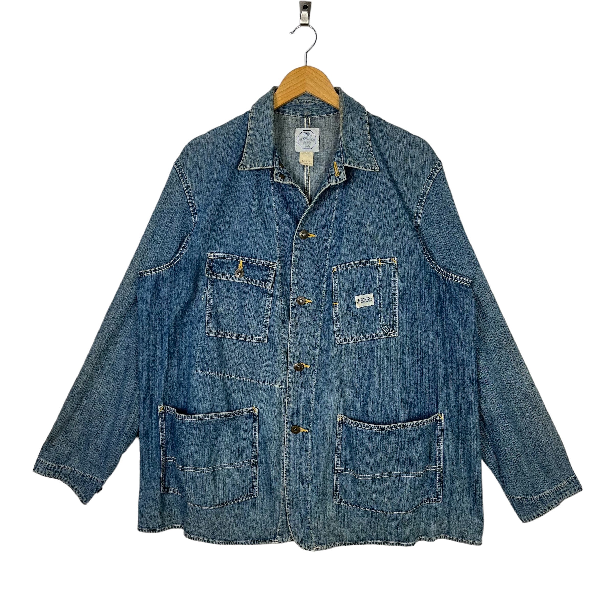 Vintage Edwin Over Work Denim Chore Jacket Blue Size Large Vintage Edwin Over Work Denim Chore Jacket Blue Size Large