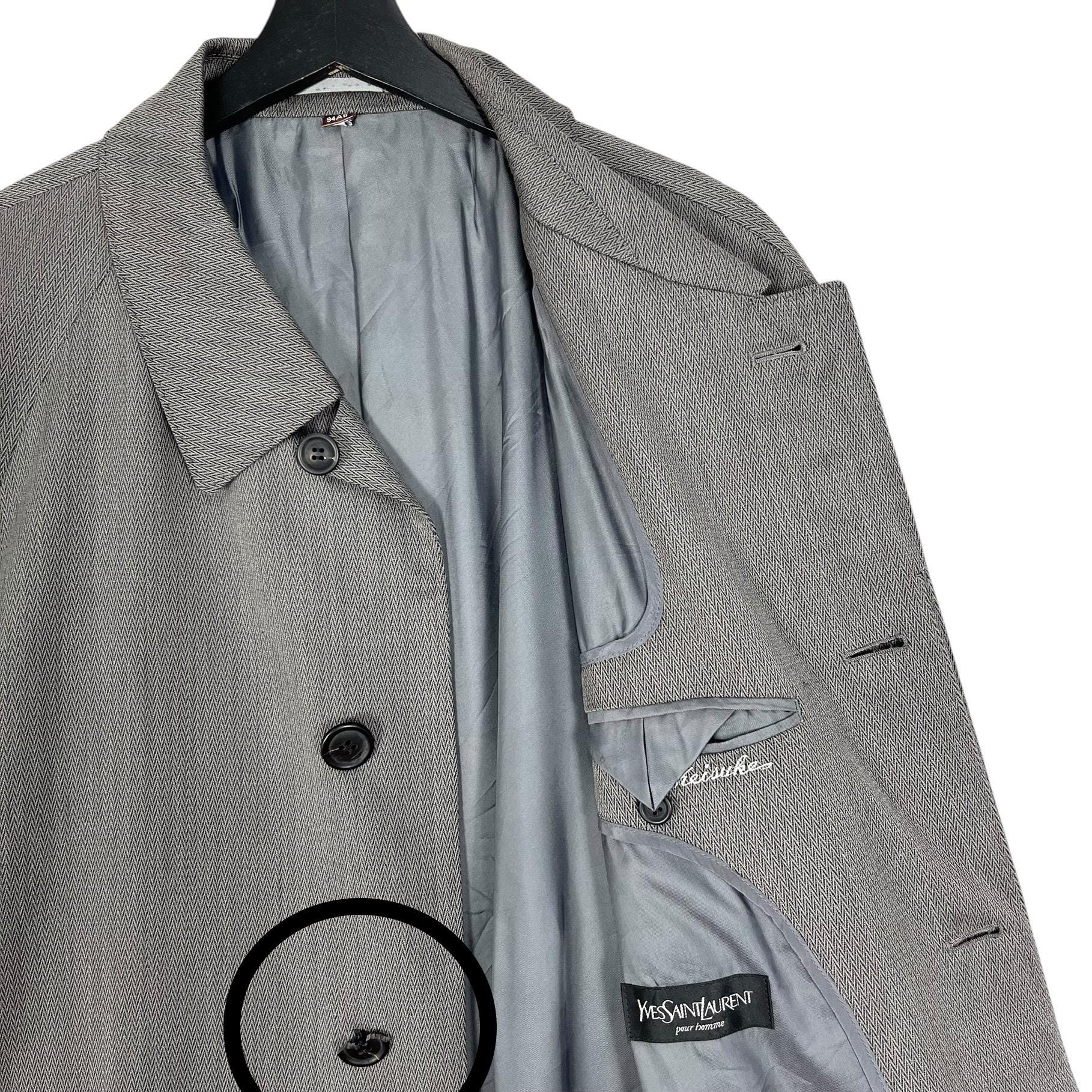 Vintage YSL Yves Saint Laurent Pour Homme Men's Trench Coat Gray